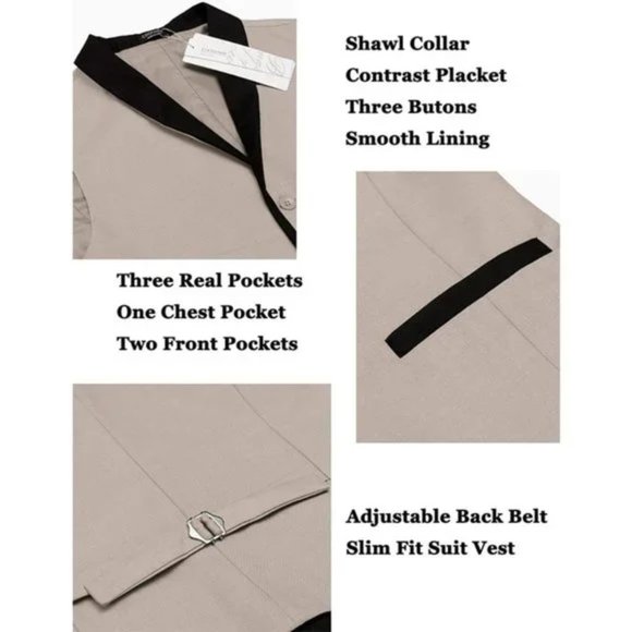 NEW MEN'S Suit Vest Slim Fit Waistcoat Tan - Picture 4 of 6